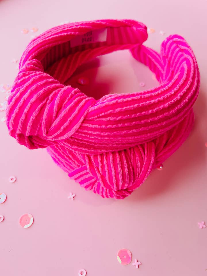 Hot Pink Ribbed Knotted Headband for Girls & Women for wholesale by Evie Pearl Handmade LLC