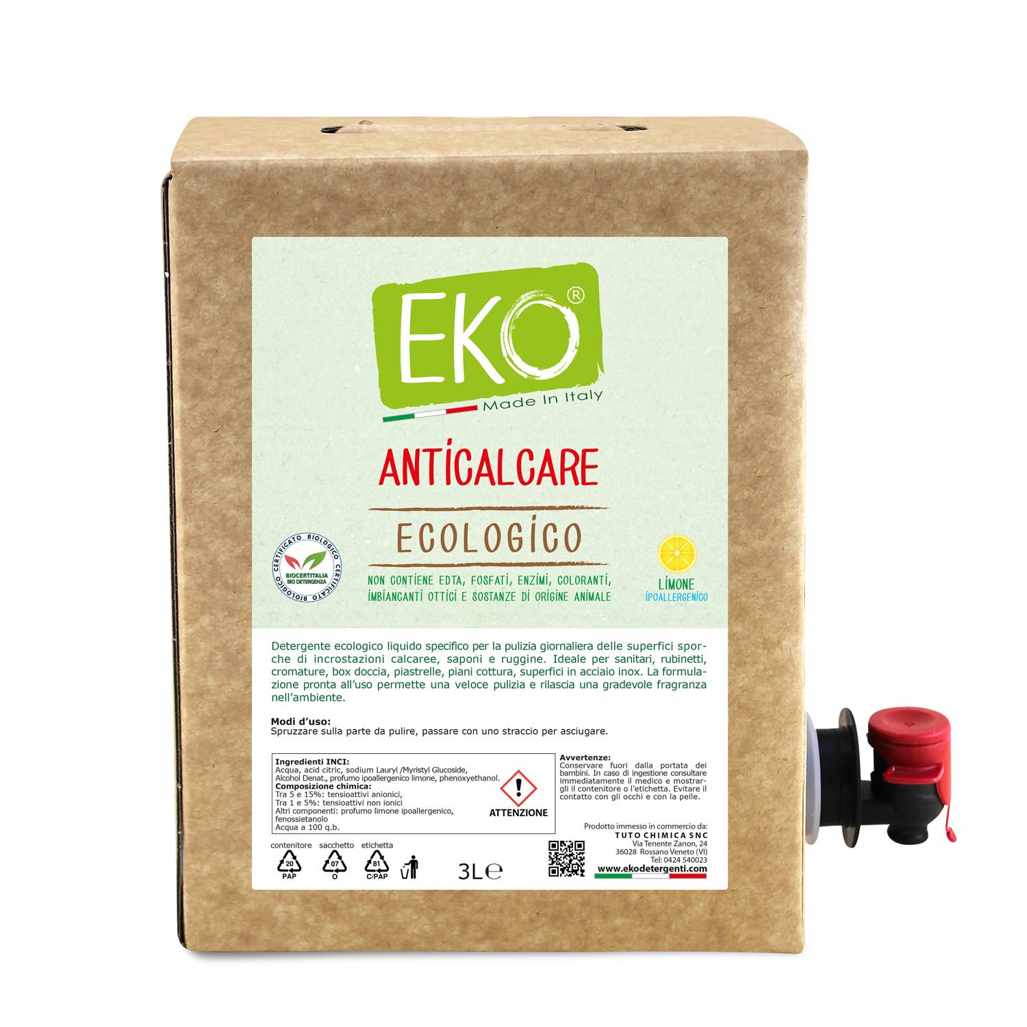 Ecologico Italiano - Wholesale Multi-Surface Cleaner - Eko Ecological Anti-limescale Bag In Box 3L0