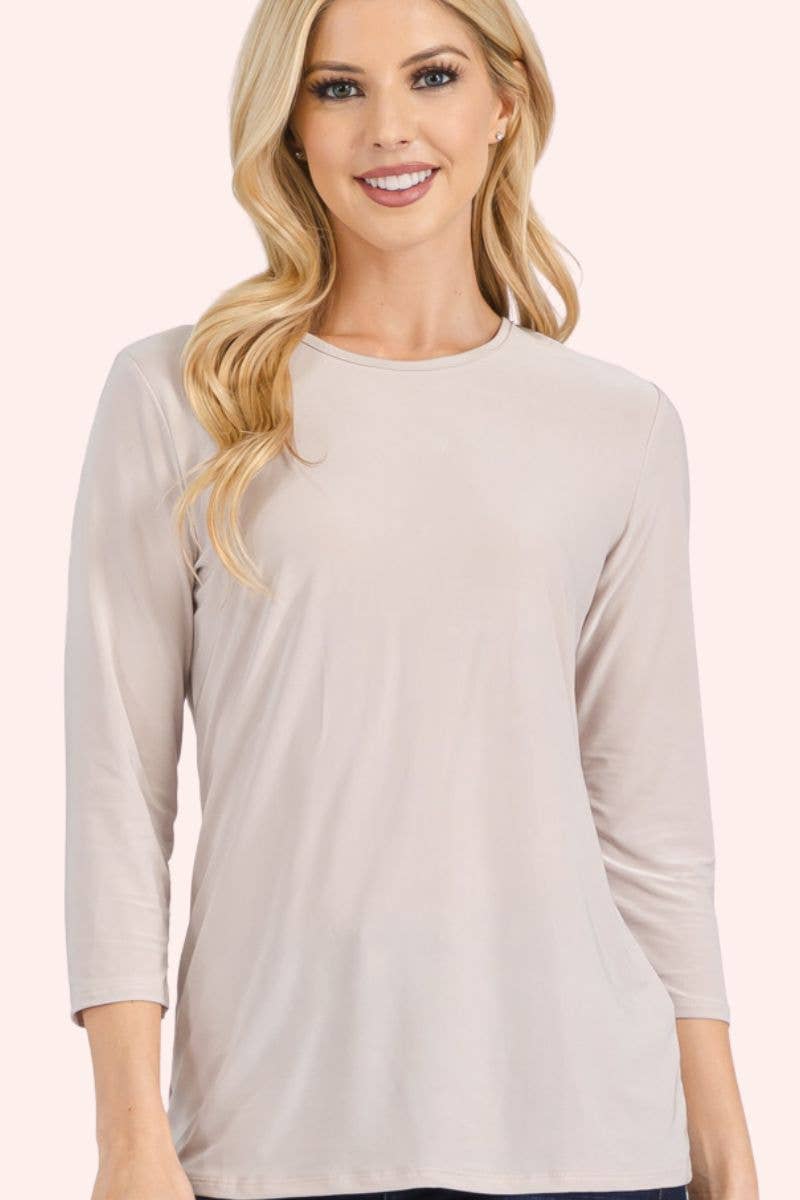 Celeste Clothing - Wholesale T-Shirt - Women's - CLASSIC 3/4 SLEEVE CREW NECK TOP -CT132142