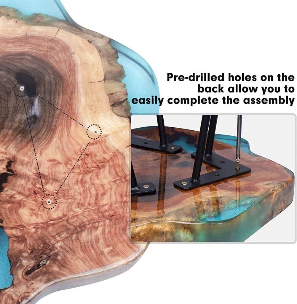 Tuzech Leather – wholesale Sidobord – Bord i naturlig kant med epoxiharts och valnötsträ, 20-tums hairpin-ben3