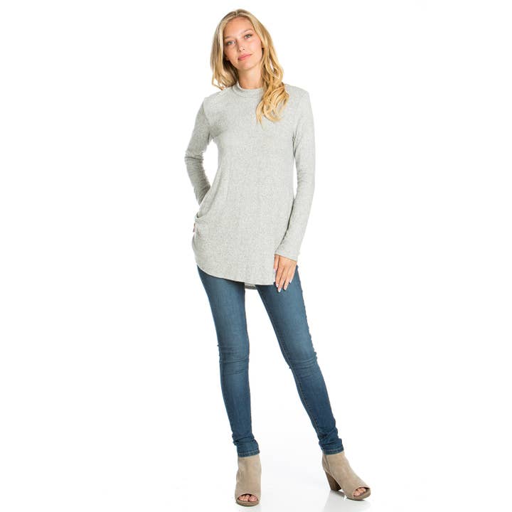 Azules Clothing - Wholesale Tunic - Women's - ATP-2289HC Mock Neck Long Sleeve Knit Tunic