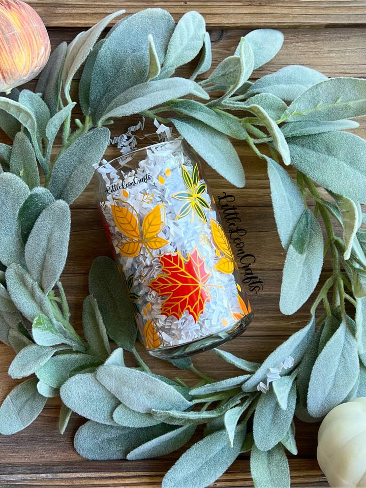 Fall Leaves Can Glass for wholesale by LittleLeonCrafts