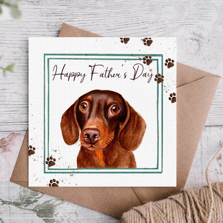 Biglietto per la festa del papà , con bassotto e cioccolato per la vendita all'ingrosso da parte di Cloud Jellybean Art