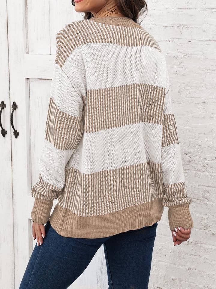 NINEXIS - Wholesale Knit Sweater - Women's - CWOSWL07341_WOMEN CASUAL COLOR BLOCK STRIPED KNIT SWEATER6