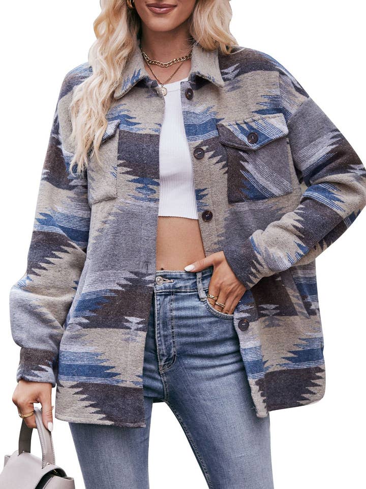 HIDDENBRAND - Wholesale Shirt Jacket/Shacket - Women's - Geometric Jacket Shirt Lapel Tweed Coat9