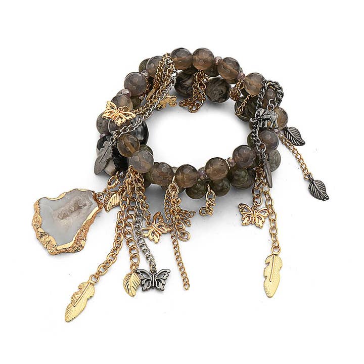 Multistrand Grey Onyx Charm Bracelet for wholesale by Jewelry Fiesta