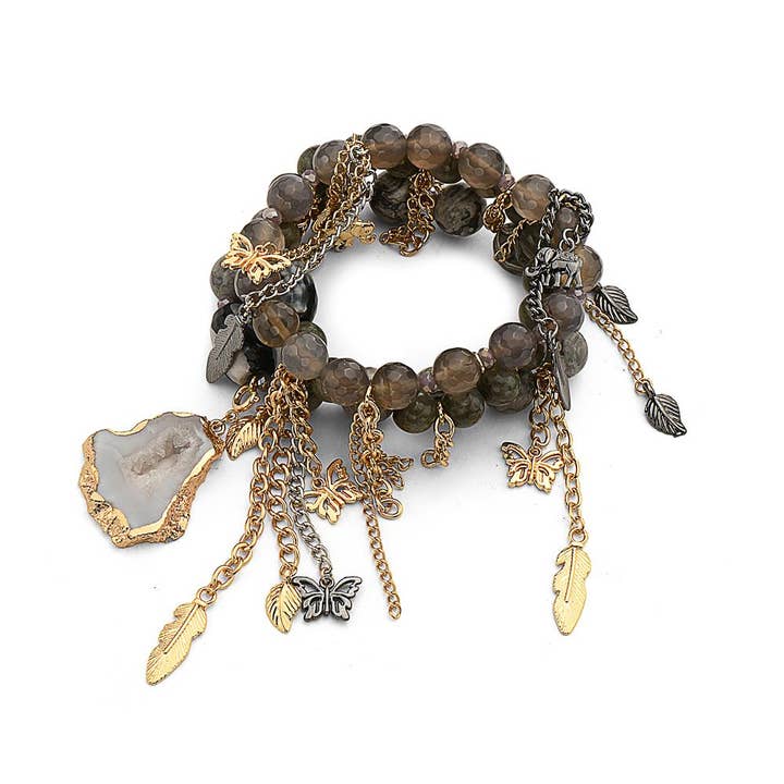 Braccialetto con charm in onice grigia multifilo. per la vendita all'ingrosso da parte di Jewelry Fiesta