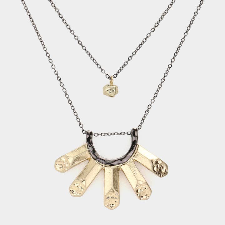 2-Layers Hammered Metal Pendant Necklace for wholesale by Sensibling Corp.