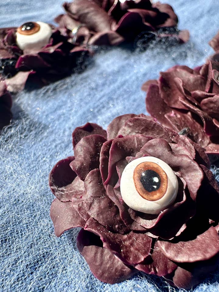 Eye flower Halloween witchy dangle earrings for wholesale by She makes clay