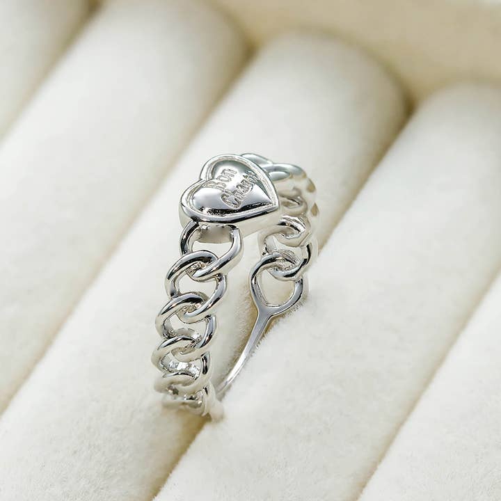 Gioiellin - S925 Silver Jewelry - Wholesale Band/Stacked Ring - S925 Silver 3D Heart Shaped Lucky Letter Ring