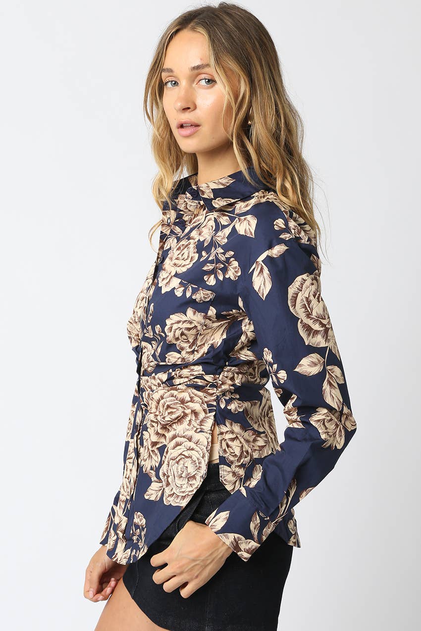 Midnight Blue Cream Joan Floral Shirt for wholesale on Faire1