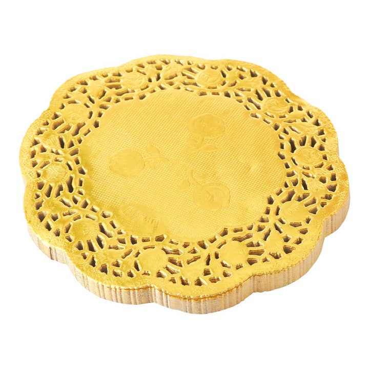 Round Lace Metallic Paper Doilies 10" - Set of 100 - Gold for wholesale on Faire2