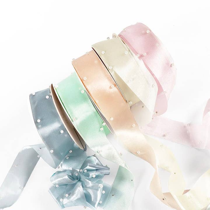 Fita de Organza com Pérolas - 4CM x 10Y por atacado de Elegant Design Supply