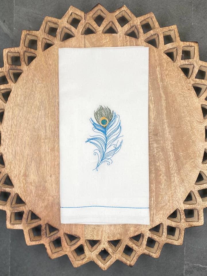Peacock Feather Cloth Napkins for wholesale by Lucky Penny LA