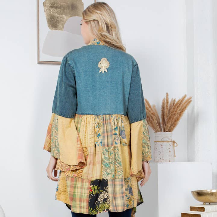 Young Threads - Wholesale Kimono - Women's - Western Boho Chic: Motif Embroidered Denim Long Shrug (NEW)2