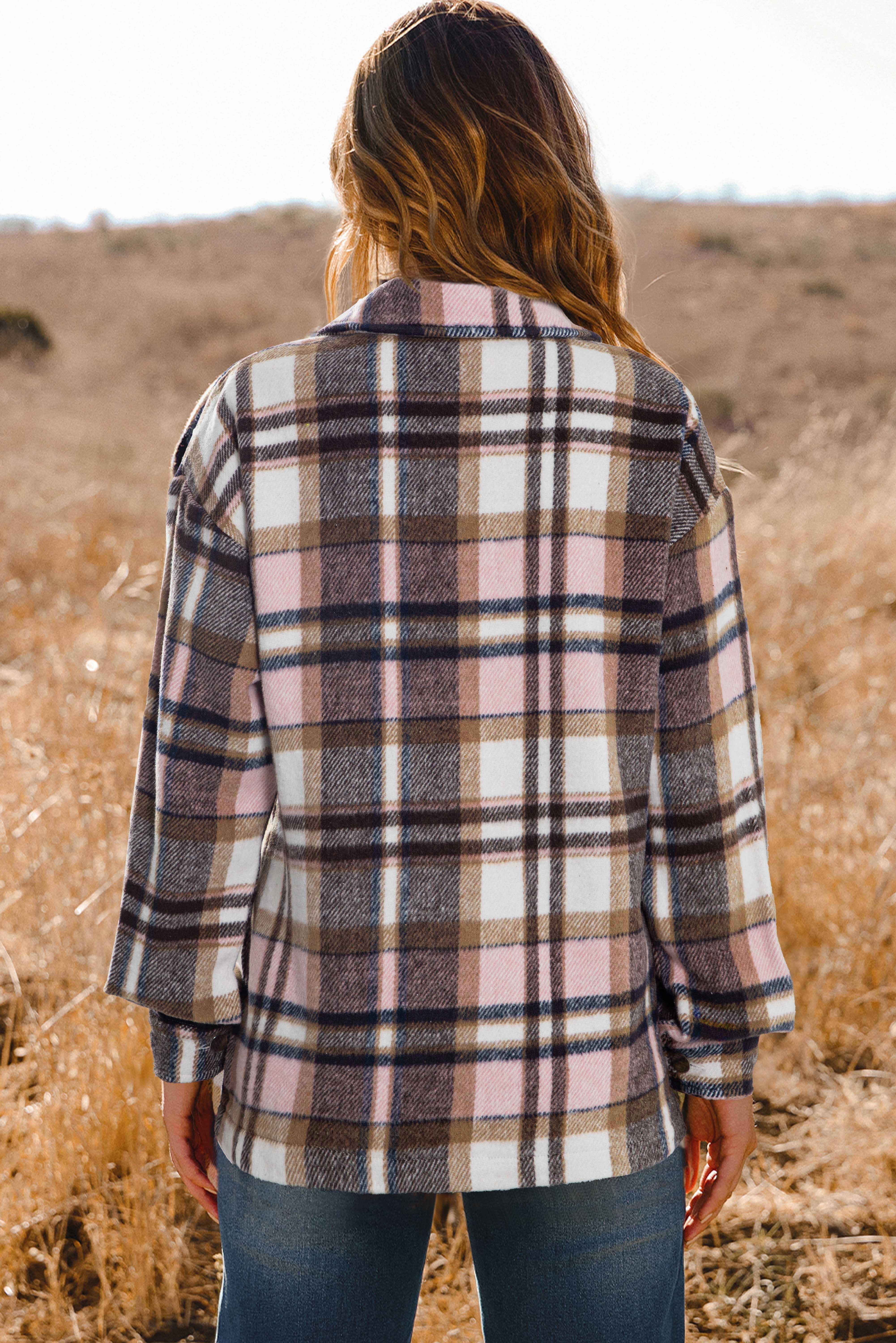 fashionworks - Wholesale Shirt Jacket/Shacket - Women's - Geometric Plaid Print Pocketed Shacket3