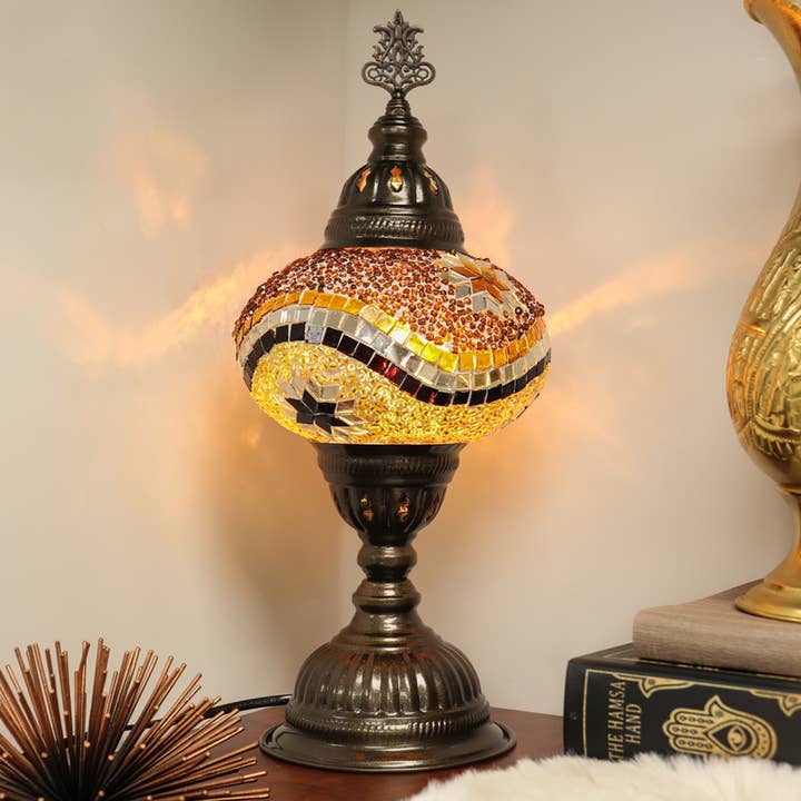 Table Lamp with Handmade Gold Mosaic Glass for wholesale by Natures Artifacts Inc