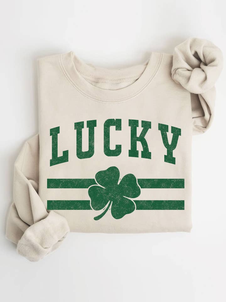 LUCKY CLOVER GRAPHIC BRUSHED SWEATSHIRTS for wholesale by Rustee Clothing
