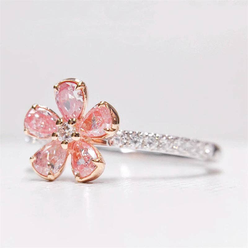 Perimade & Co. LLC - Wholesale Multi-Stone Ring - Pink Cherry Blossom Flower Band Ring in 925 Sterling Silver2