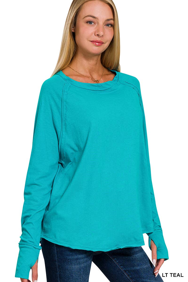 42POPS - Vendita all'ingrosso Maglietta - Donna - Top in cotone con maniche raglan e foro per il pollice SI-246073