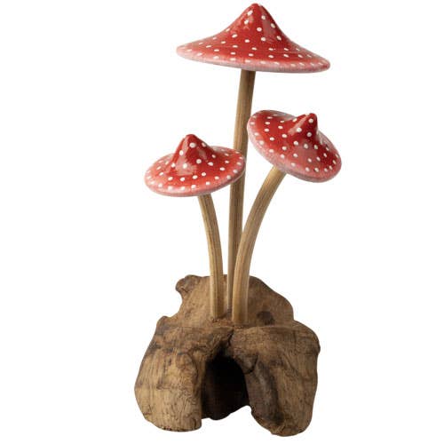Benjamin International - Wholesale Decorative Tabletop Object - RED 3 MUSHROOMS WOOD BASE0