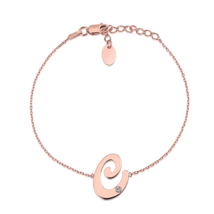 Initiale Unicornj en argent sterling 925 plaqué or rose pour la vente par Massete