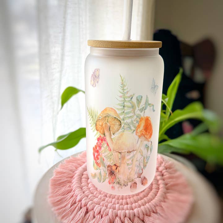 Cottagecore, Witchy Stuff, Butterflies, 16oz Glass Cup for wholesale by Breeco