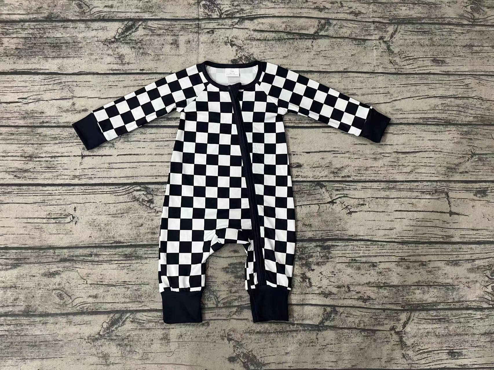 Aier Wholesale - Wholesale Sleepsuit - Baby - Baby Infant Kids Black Checkered Long Sleeve Zip Sleepers Ro2