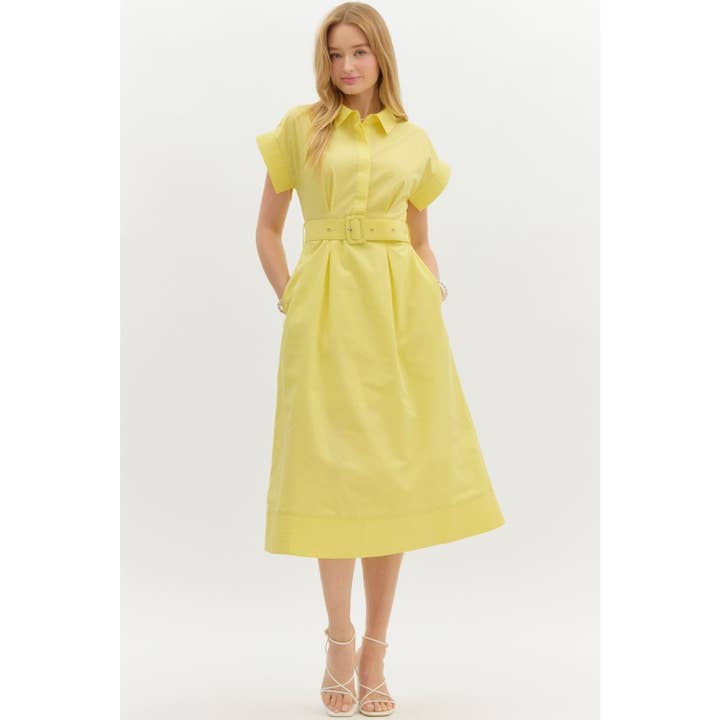 STYLE USA - Venta al por mayor Vestido - Mujer - Vestido midi con mangas cortas tipo ala y detalles de costura sólida