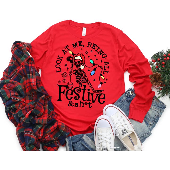 The Shirt Company - Wholesale T-Shirt (Graphic) - Women's - Look at me Being all Festive Long Sleeve Shirt - Christmas