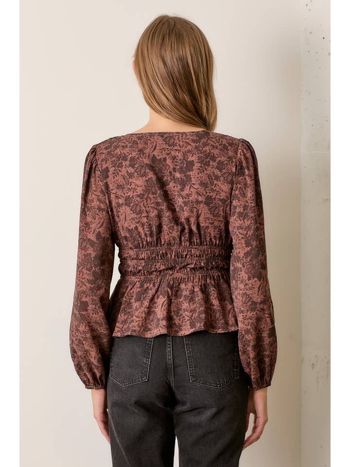 Polagram by Wellmade USA - Wholesale Blouse - Women's - PRINTED V-NECK LONG SLEEVE TOP3