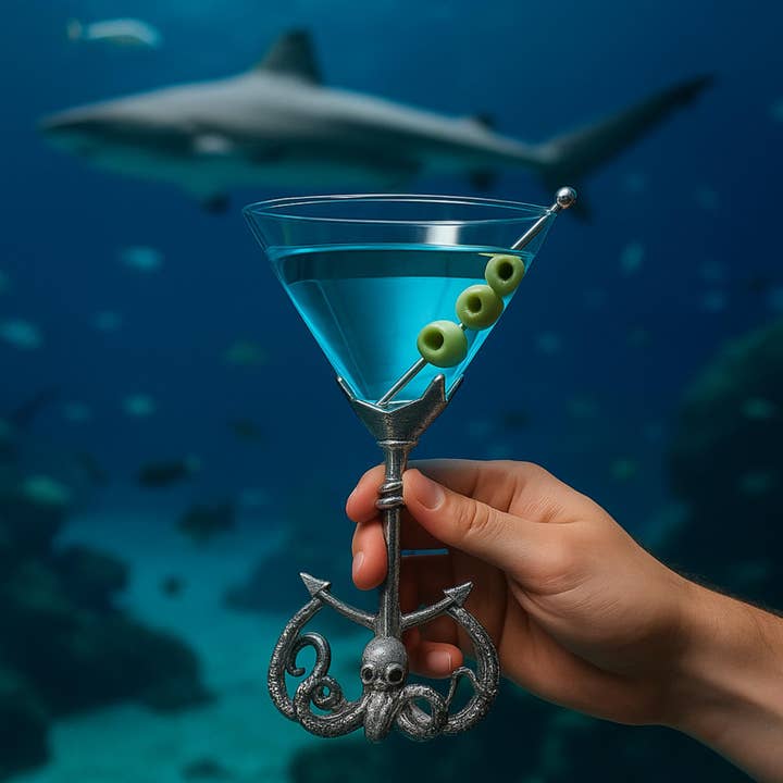 The Wine Savant / Khen Glassware - Wholesale Cocktail/Liquor Glass - Pewter Kraken Octopus Martini Glass with Anchor Base3