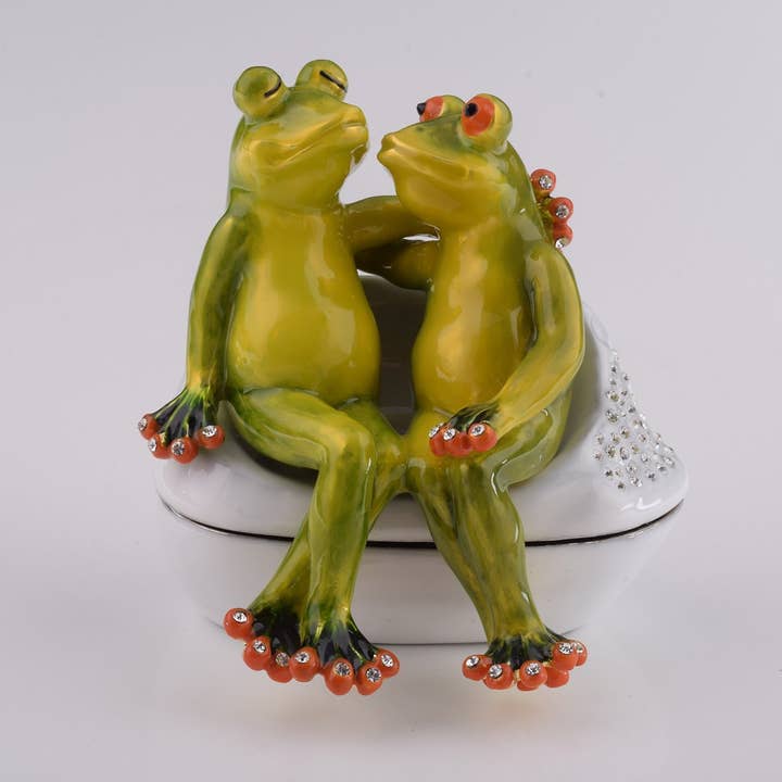 Two Frogs Sitting Together Trinket Box for wholesale by Keren Kopal