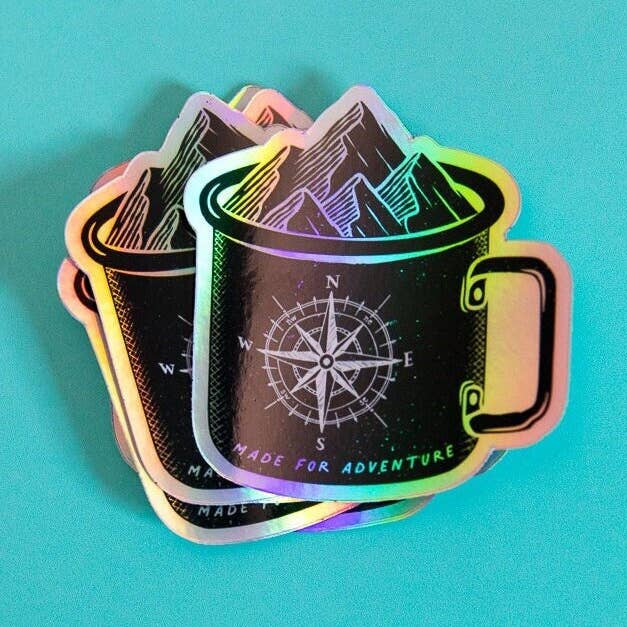 Adventure Camping Mug & Mountain Vinyl Decal Sticker for wholesale by Golden Mountain