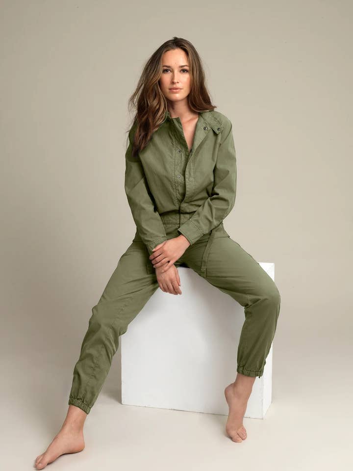 Women's-Boilersuit-Khaki-Cotton-Canvas for wholesale by House of Minimus