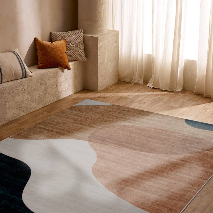 Multi Abstract Cream Green Indoor Area Rug for wholesale on Faire
