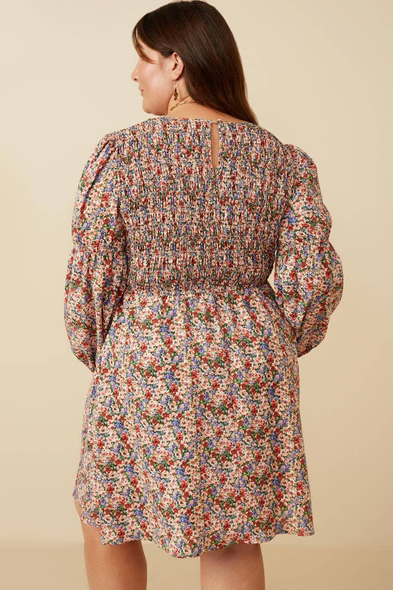 Rost Mix Klänning med smockad liv och bondärmar i småblommigt mönster för kvinnor för wholesale på Faire10