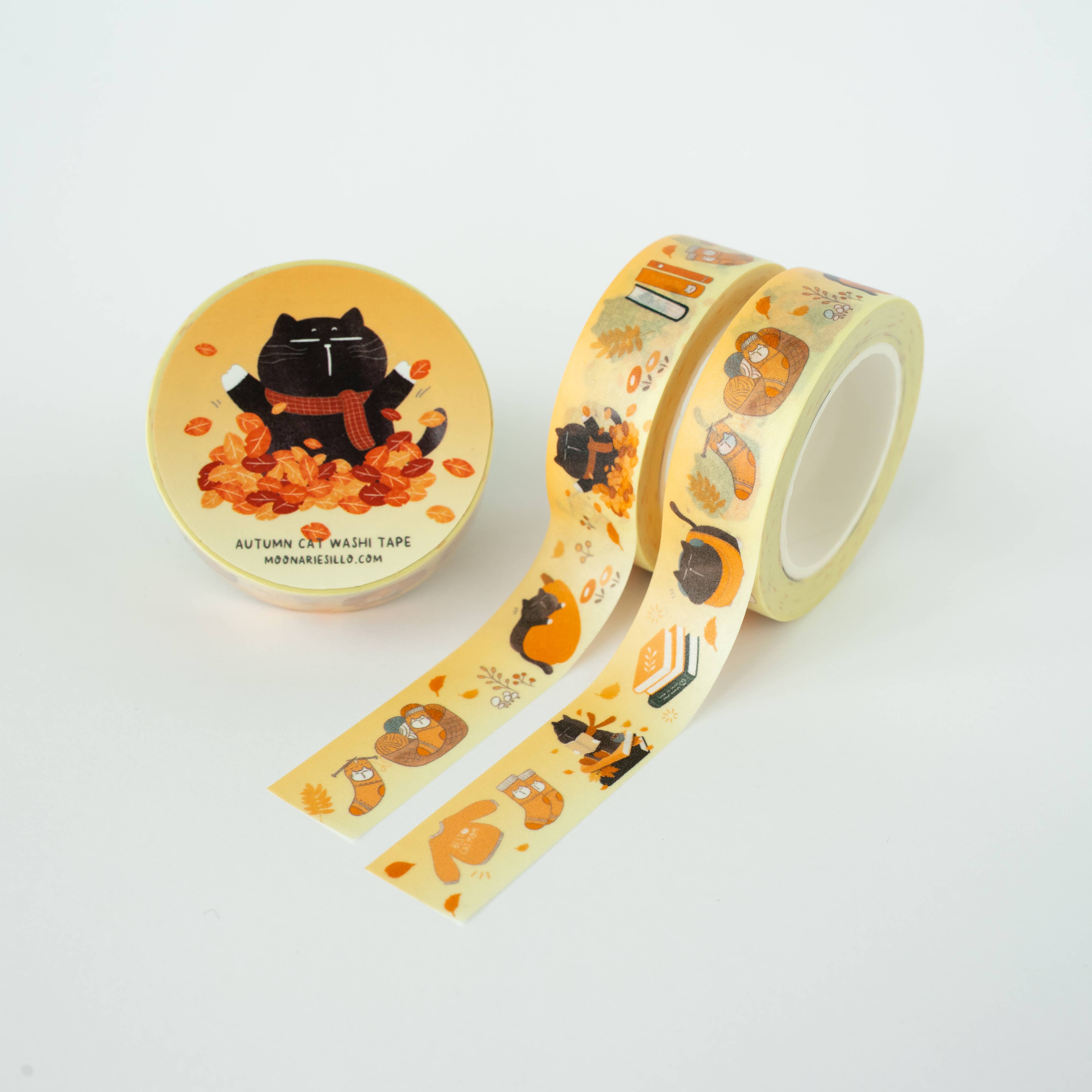 Moonaries illo - Wholesale Washi Tape - Cozy Fall Autumn Cat Washi Tape2