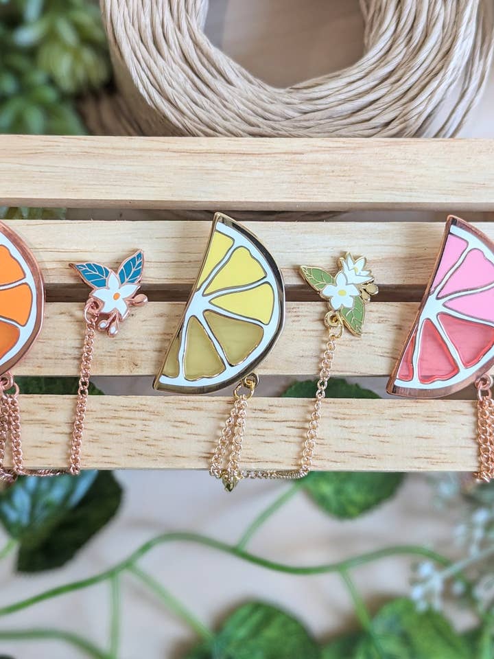 Citrus Dual Collar (Hard Enamel) Pins Set - Orange, Lemon, Pink Grapefruit for wholesale by HideawayMelon