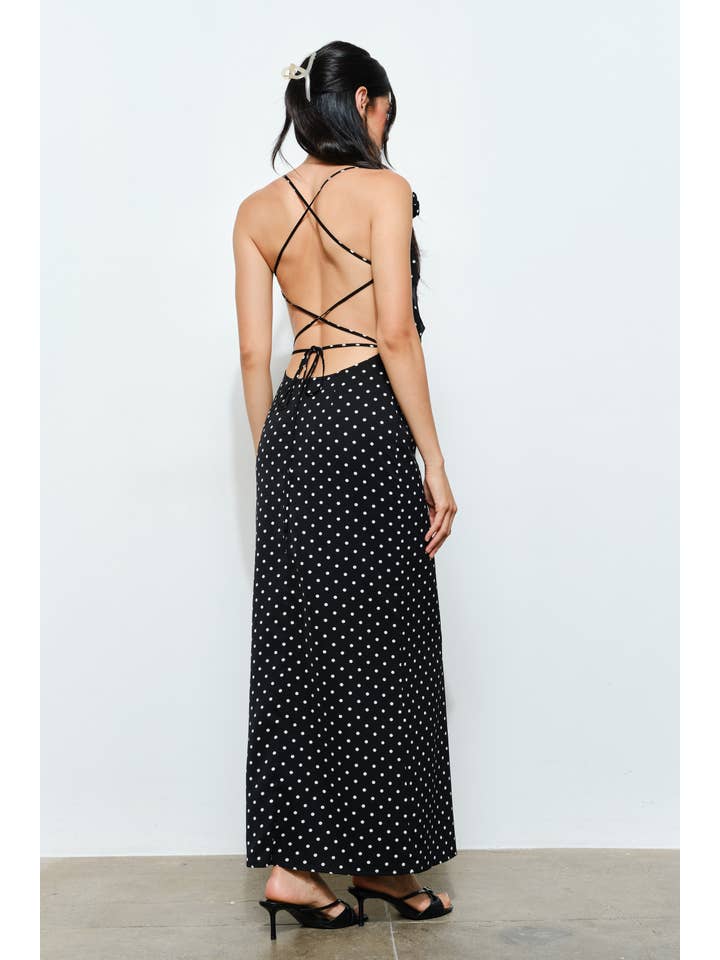 Black Ivory EAVES POLKA DOT MAXI DRESS - Romantic, Whimsical for wholesale on Faire2