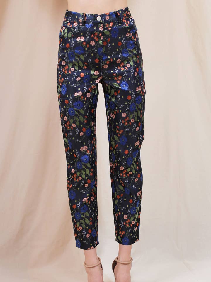 PANTALON DROIT À LA CHEVILLE À IMPRIMÉ FLORAL HABILLÉ - PI5566FO pour la vente par Fore Collection