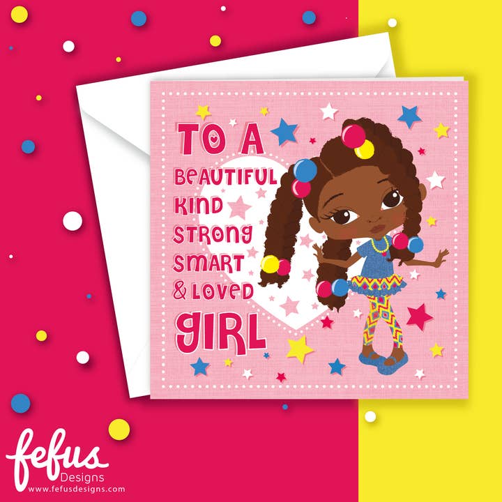 Reine - BE YOU Big Twist Girl - Black Girls Birthday Card for wholesale by Fefus Designs