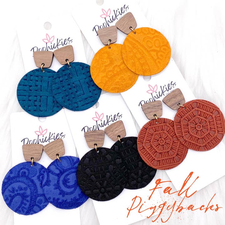 2" Walnut & Fall Embossed Piggyback Dangles -Fall Earrings for wholesale by Doohickies