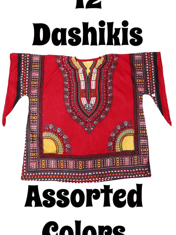 Wholesale Lot of 12 Assorted Dashikis Top Shirts by Romi for wholesale by Sunshine Joy