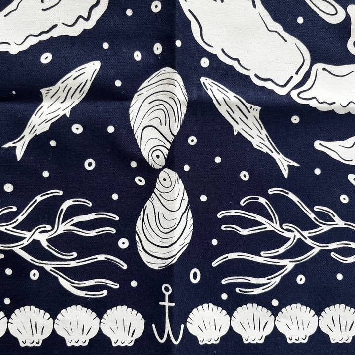 A Wee Maine Artist - Wholesale Bandana - Women's - Navy Blue and White Cotton Nautical Bandana