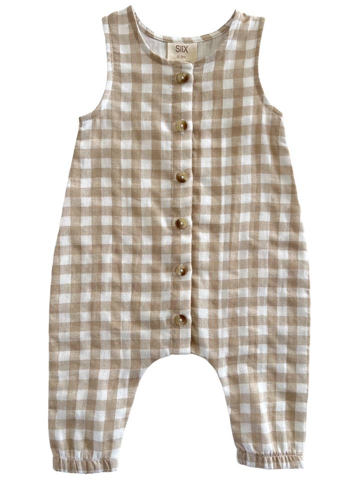 SIIX Collection - Wholesale Jumpsuit - Baby - Tan Gingham / Organic Bay Jumpsuit (Baby - Kids)