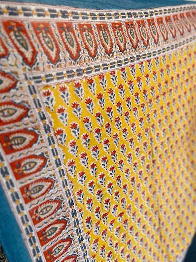 Pareo, yellow, red and white block print cotton sarong for wholesale by La Mandarine