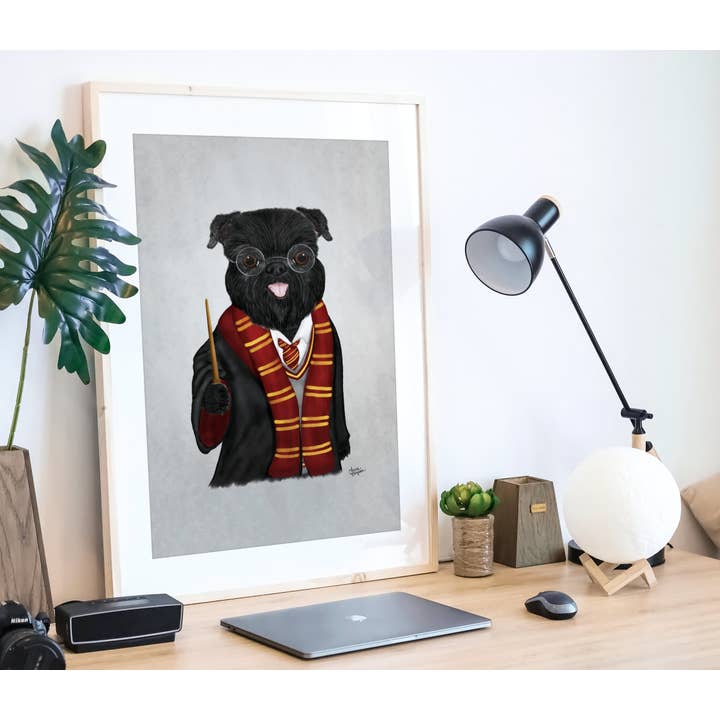 Laura Bergsma Studio - Vente Affiche d'art - Gravure d'art sur le chien Griffon de Bruxelles, Bruxelles Gryffondor
