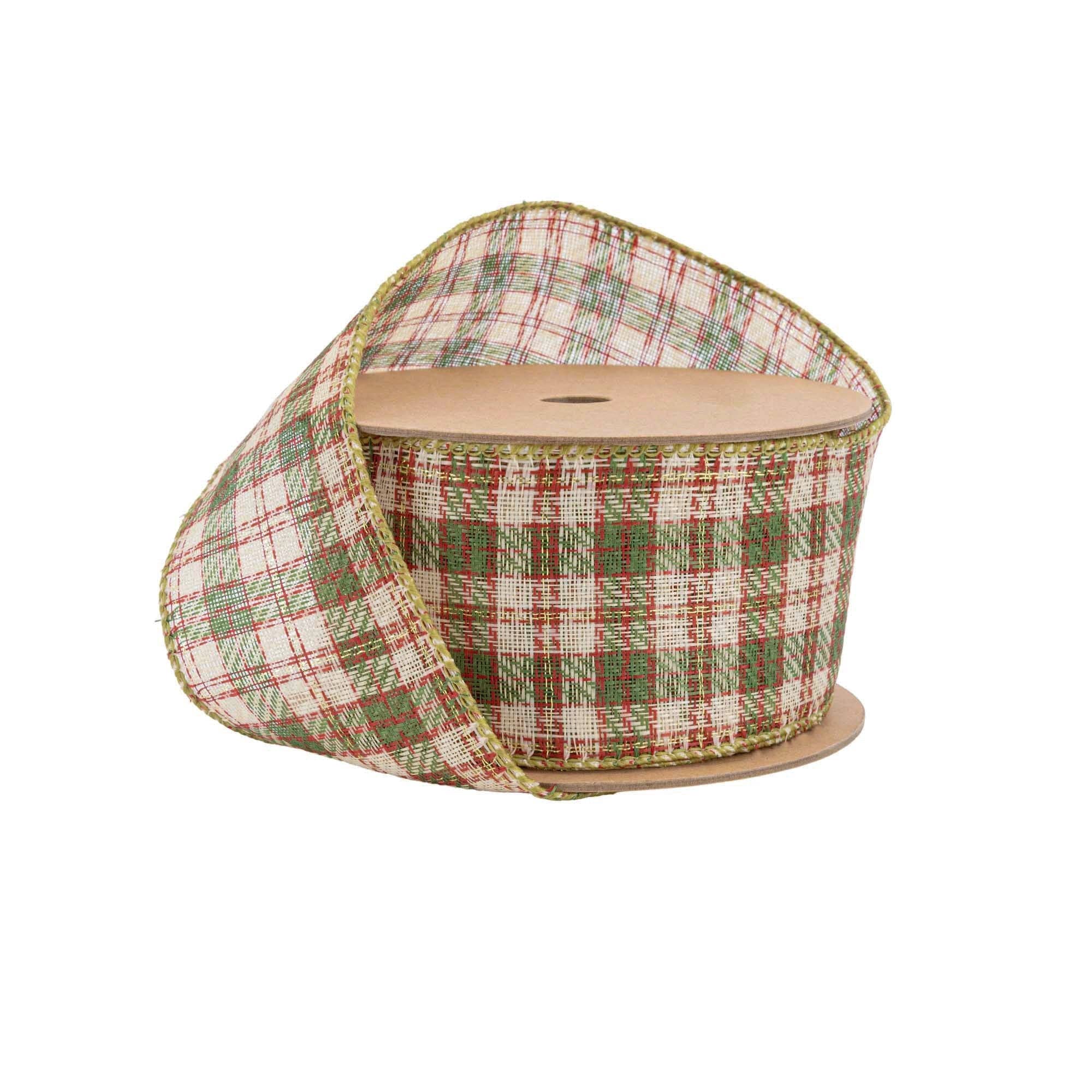 LA Ribbons Wholesale - Wholesale Ribbon - Gift Wrapping - 2 1/2" Wired Ribbon | White/Red/Green Plaid | 10 Yard Spool
