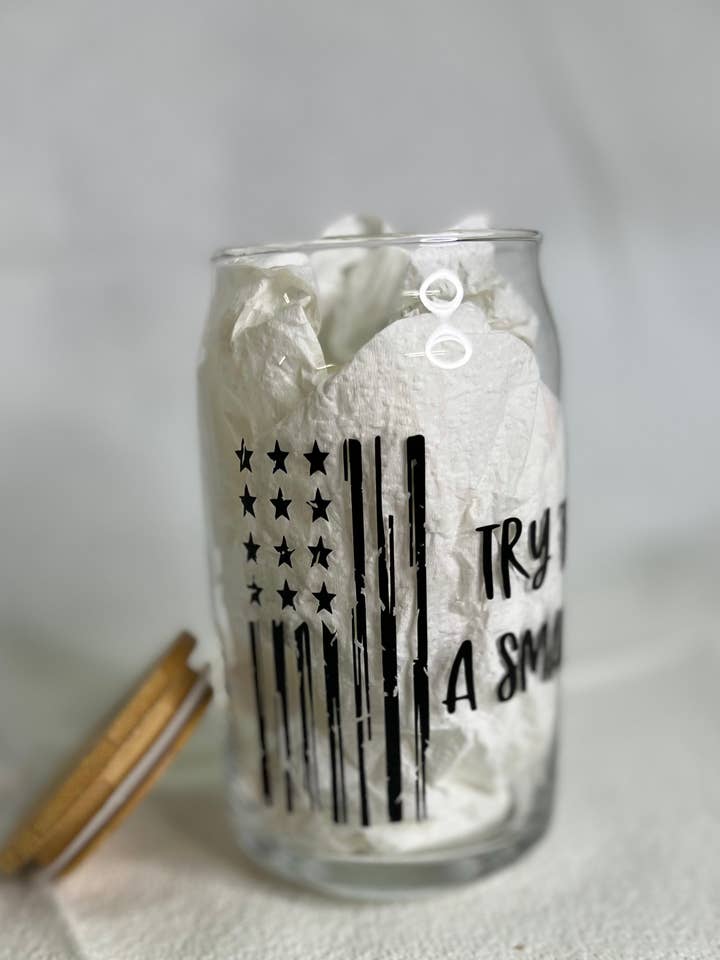 Try That In a Small Town with Flag Glass Tumbler for wholesale by HooneyTunes Unlimited